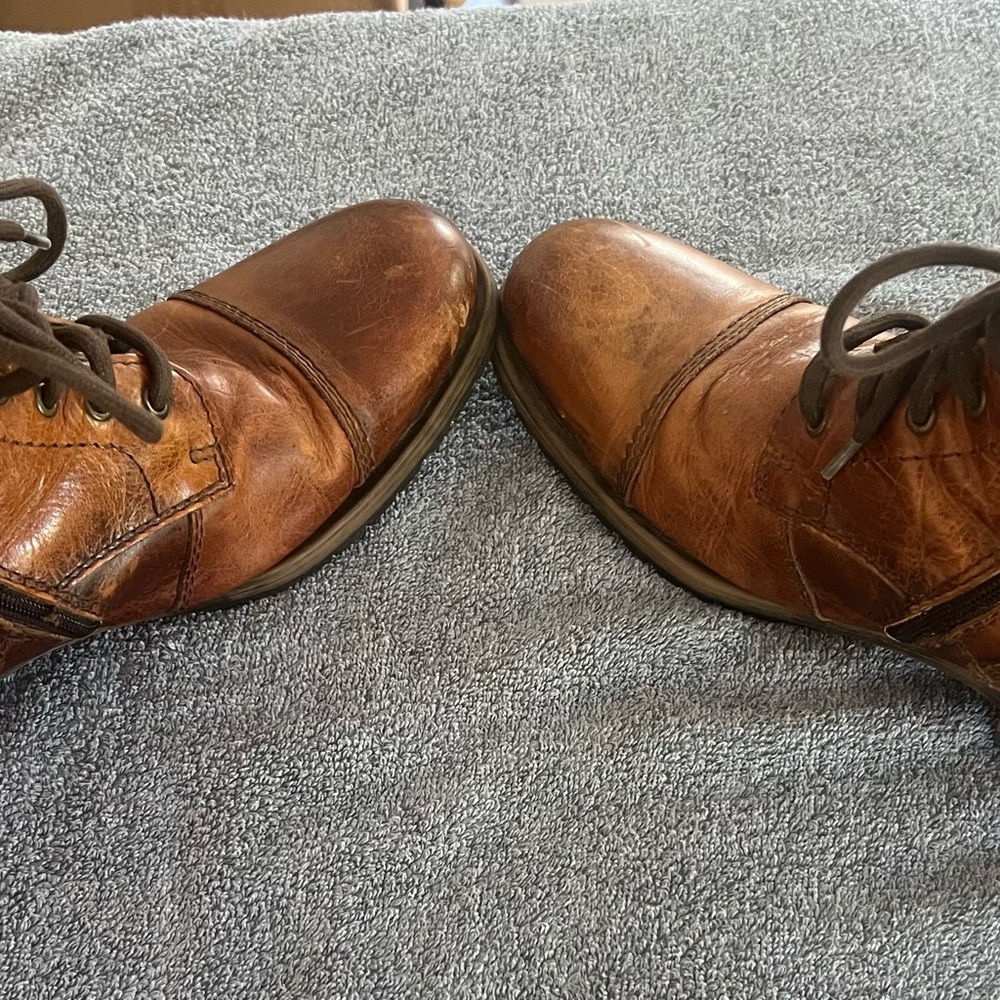 Aldo retro combat boots in brown leather w/zip up fit - Picture 3 of 8